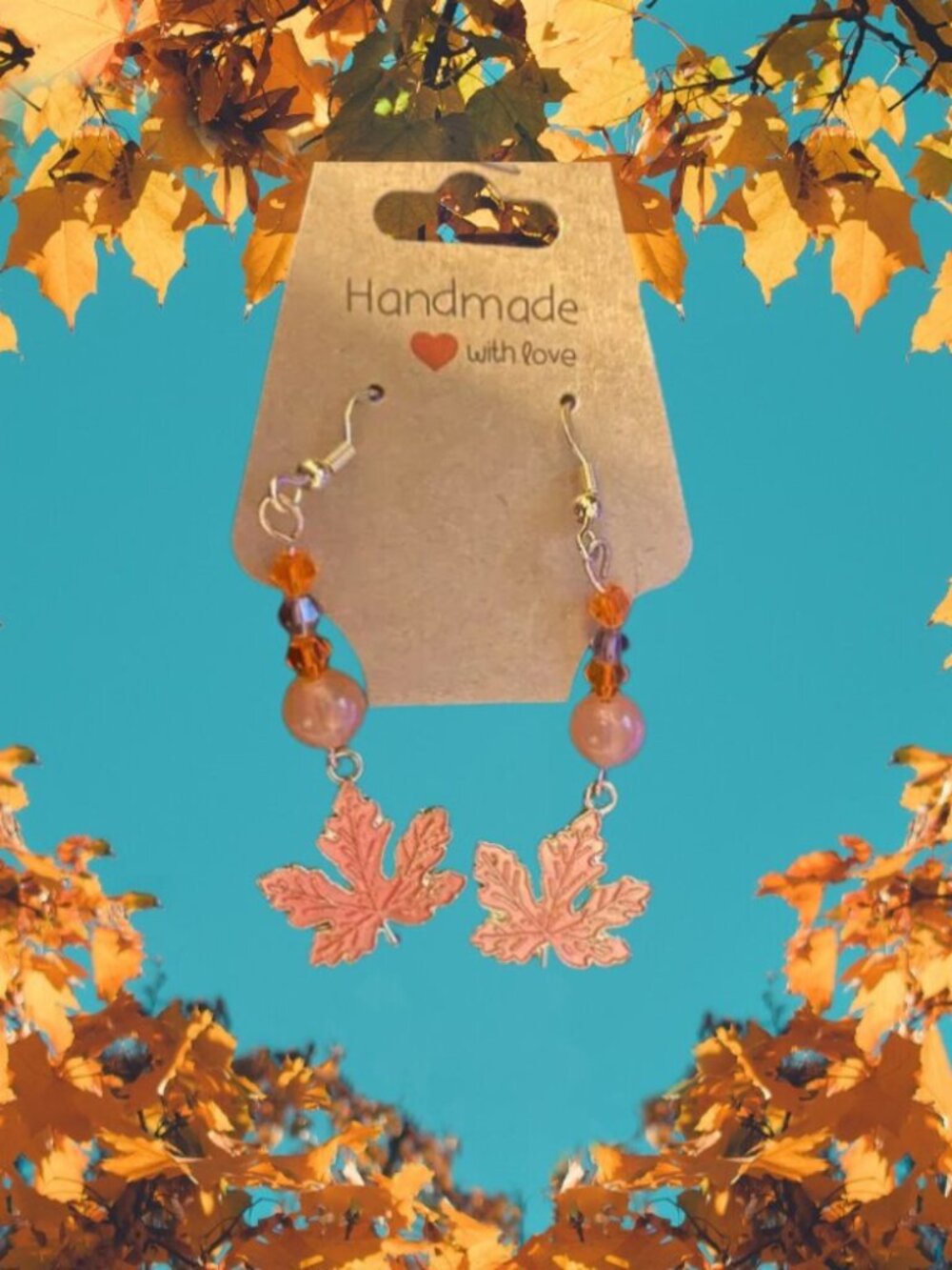 Handmade Autumn Fall Leaf Dangle Earrings